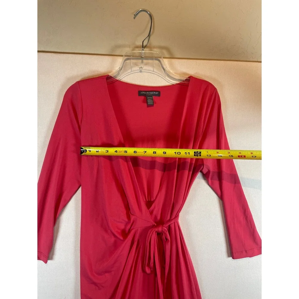 A Pea in the Pod Maternity Faux Wrap Dress Pink 3/4 Sleeve V-Neck Size S‎